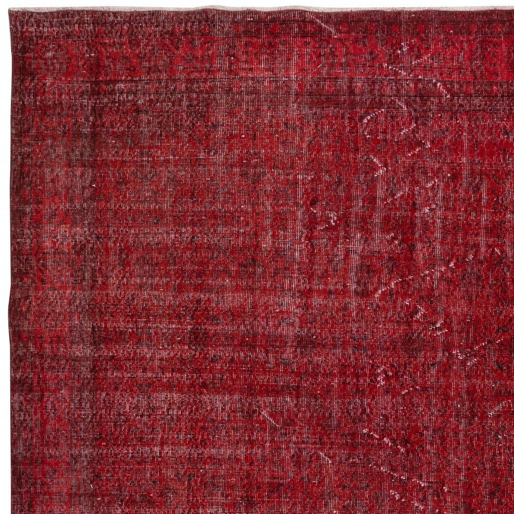 Hand-knotted Vintage Turkish Wool Area Rug Overdyed in Red for Modern Interiors Hand-knotted Vintage Turkish Wool Area Rug Overdyed in Red for Modern Interiors