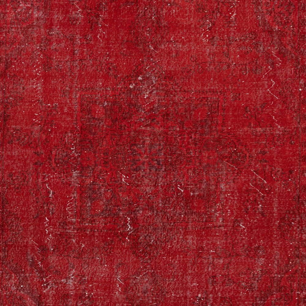 Vintage Handmade Turkish Wool Area Rug Overdyed in Red for Contemporary Interiors Vintage Handmade Turkish Wool Area Rug Overdyed in Red for Contemporary Interiors