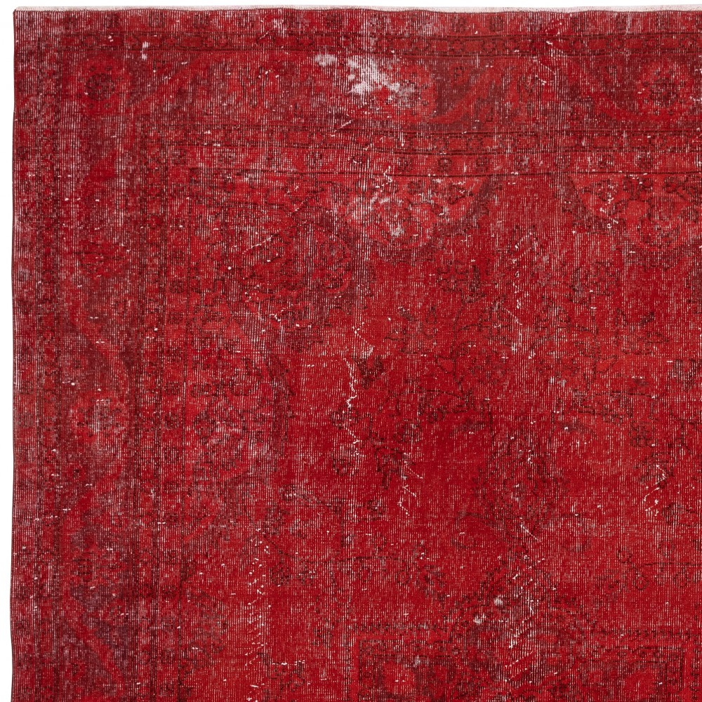 Vintage Handmade Turkish Wool Area Rug Overdyed in Red for Contemporary Interiors Vintage Handmade Turkish Wool Area Rug Overdyed in Red for Contemporary Interiors