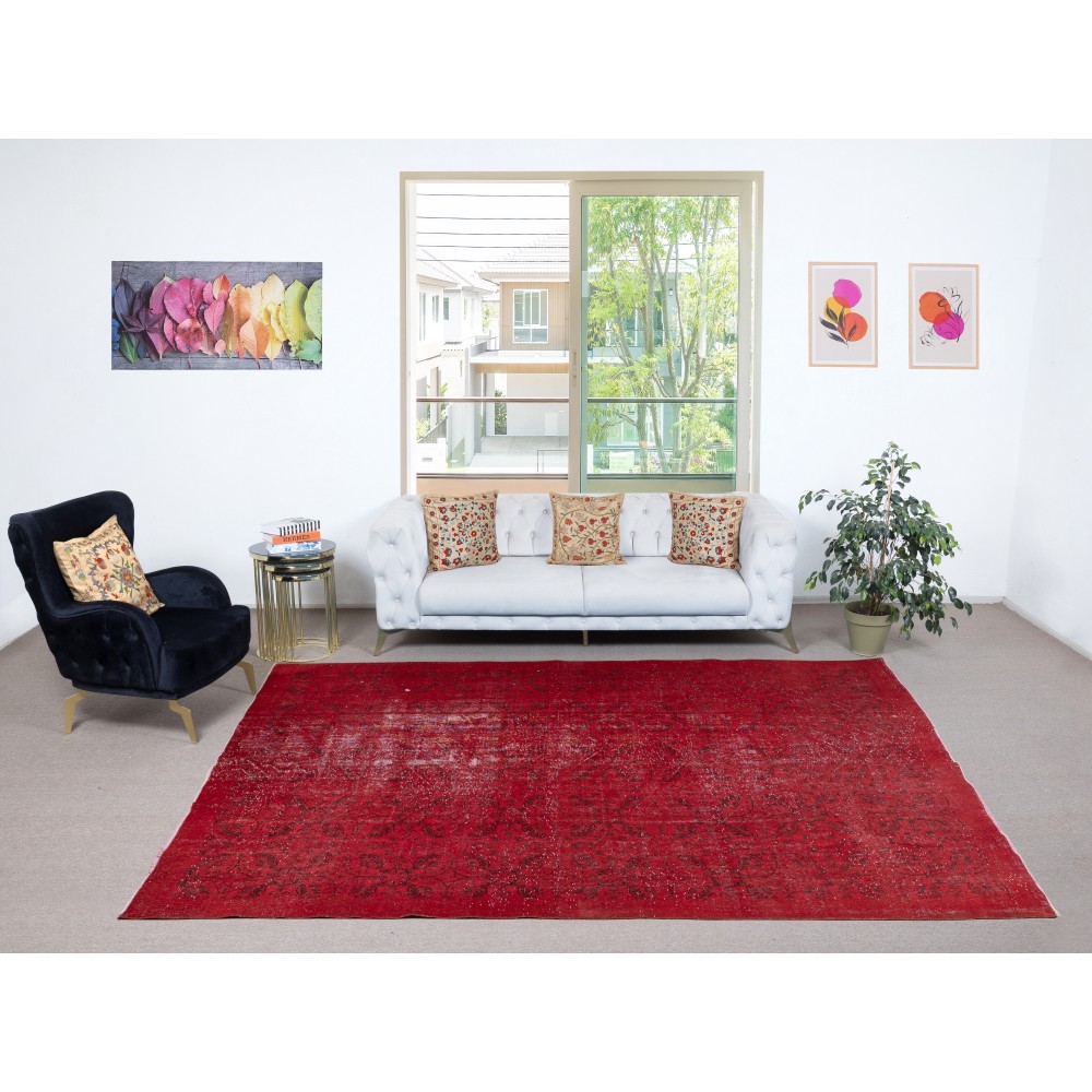 Vintage Handmade Turkish Wool Area Rug Overdyed in Red for Modern Home and Office Vintage Handmade Turkish Wool Area Rug Overdyed in Red for Modern Home and Office