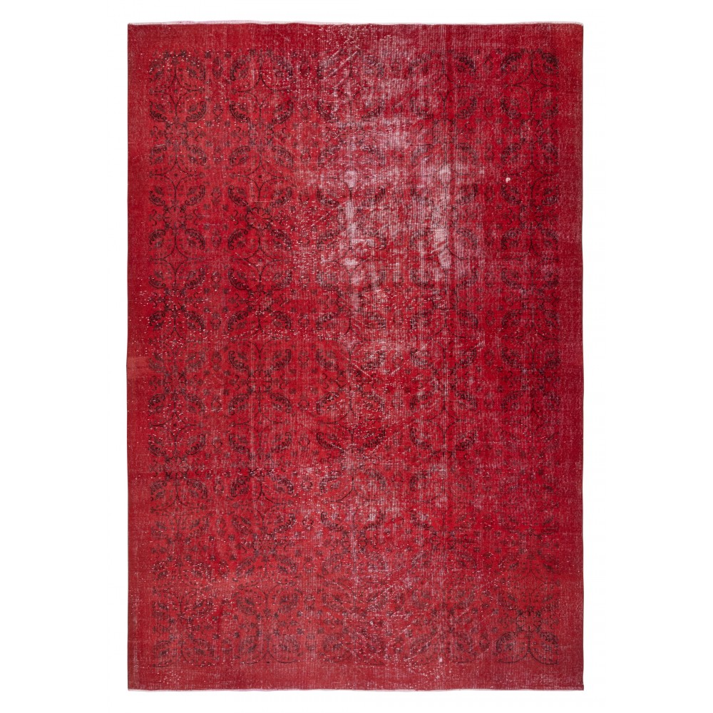Vintage Handmade Turkish Wool Area Rug Overdyed in Red for Modern Home and Office Vintage Handmade Turkish Wool Area Rug Overdyed in Red for Modern Home and Office