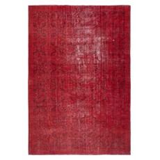 Vintage Handmade Turkish Wool Area Rug Overdyed in Red for Modern Home and Office