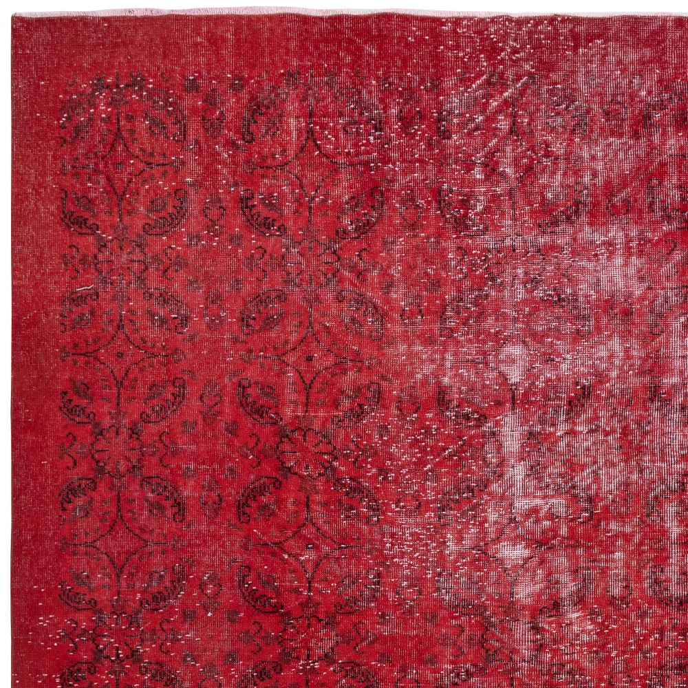 Vintage Handmade Turkish Wool Area Rug Overdyed in Red for Modern Home and Office Vintage Handmade Turkish Wool Area Rug Overdyed in Red for Modern Home and Office