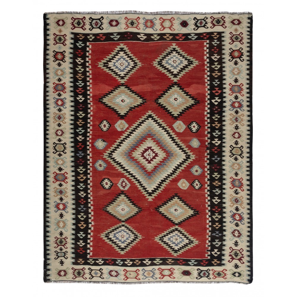 Vintage Handwoven Red Kilim. Turkish Flat-Weave Rug. 100% Wool Vintage Handwoven Red Kilim. Turkish Flat-Weave Rug. 100% Wool