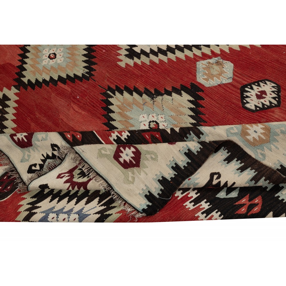 Vintage Handwoven Red Kilim. Turkish Flat-Weave Rug. 100% Wool Vintage Handwoven Red Kilim. Turkish Flat-Weave Rug. 100% Wool