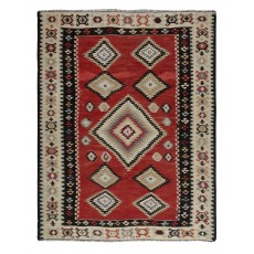 Vintage Handwoven Red Kilim. Turkish Flat-Weave Rug. 100% Wool