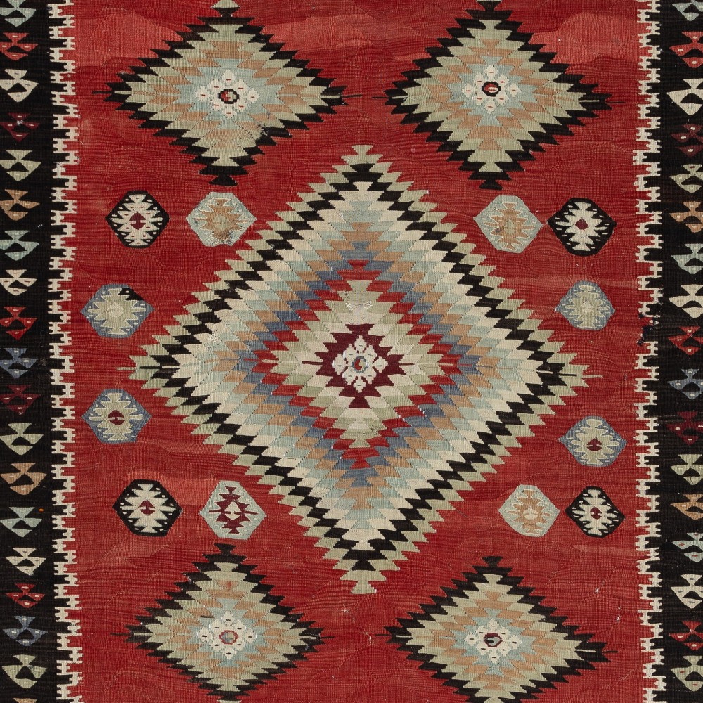 Vintage Handwoven Red Kilim. Turkish Flat-Weave Rug. 100% Wool Vintage Handwoven Red Kilim. Turkish Flat-Weave Rug. 100% Wool
