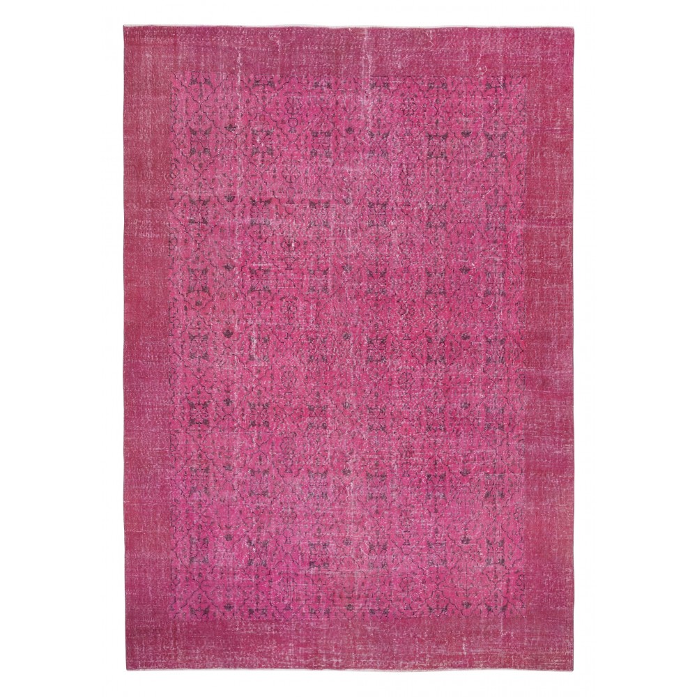 Hand-knotted Vintage Turkish Wool Area Rug Overdyed in Pink for Modern Interiors Hand-knotted Vintage Turkish Wool Area Rug Overdyed in Pink for Modern Interiors