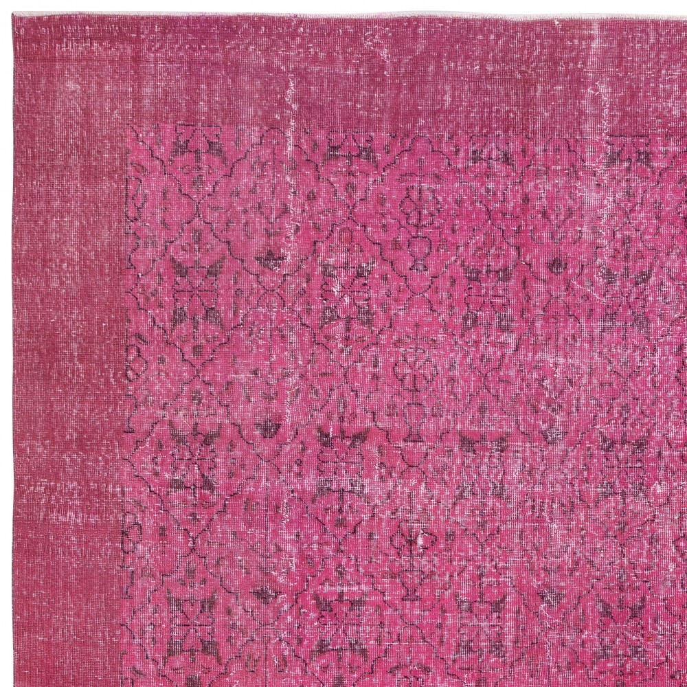 Hand-knotted Vintage Turkish Wool Area Rug Overdyed in Pink for Modern Interiors Hand-knotted Vintage Turkish Wool Area Rug Overdyed in Pink for Modern Interiors