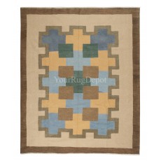 Modern Handwoven Scandinavian design Kilim Rug 'Flat Weave' with Geometric Patterns, 100% Wool
