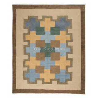Modern Handwoven Scandinavian design Kilim Rug 'Flat Weave' with Geometric Patterns, 100% Wool