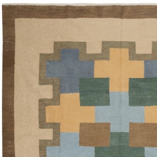 Modern Handwoven Scandinavian design Kilim Rug 'Flat Weave' with Geometric Patterns, 100% Wool