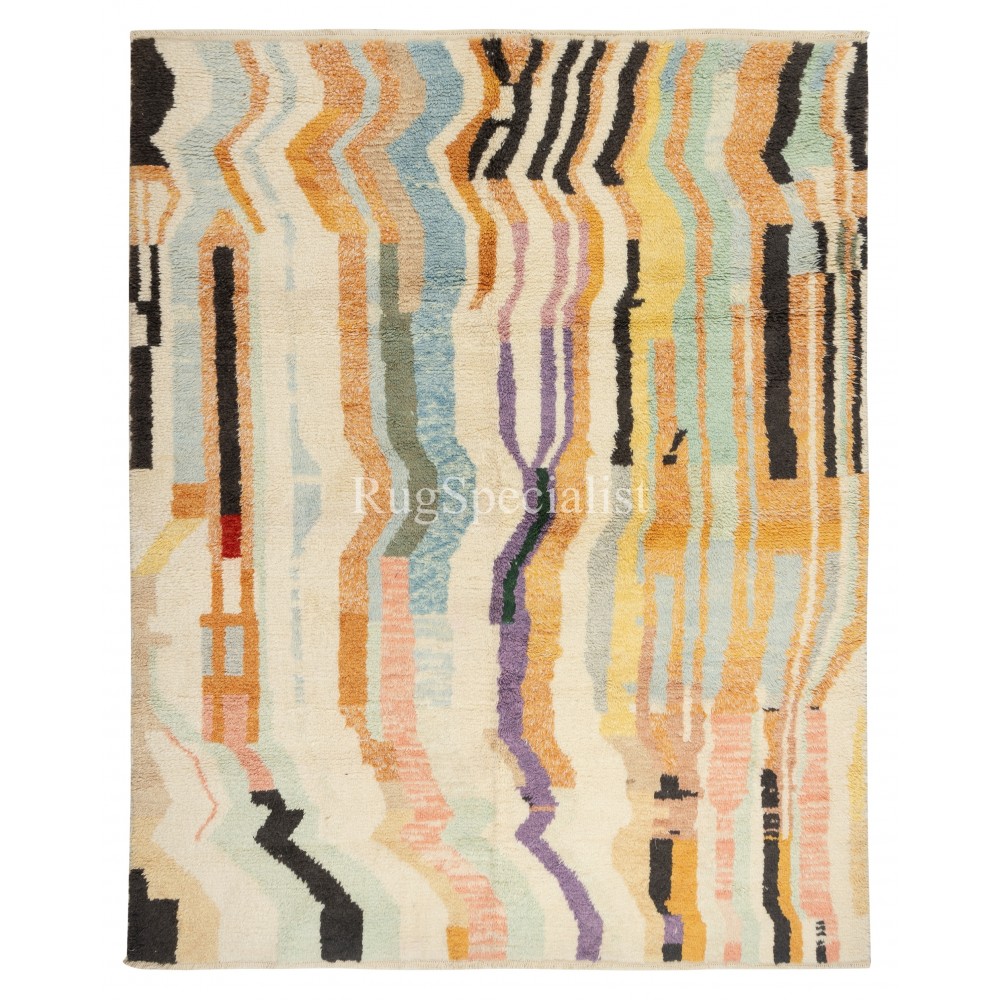 Abstract Hand-knotted Tulu Rug. 100% Wool. Multicolor Carpet for Living Room decor. Vibrant Handmade Rug. Custom Options Available