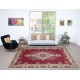 One-of-a-kind Vintage Turkish Red Area Rug. Hand-knotted Wool Carpet with Medallion Design