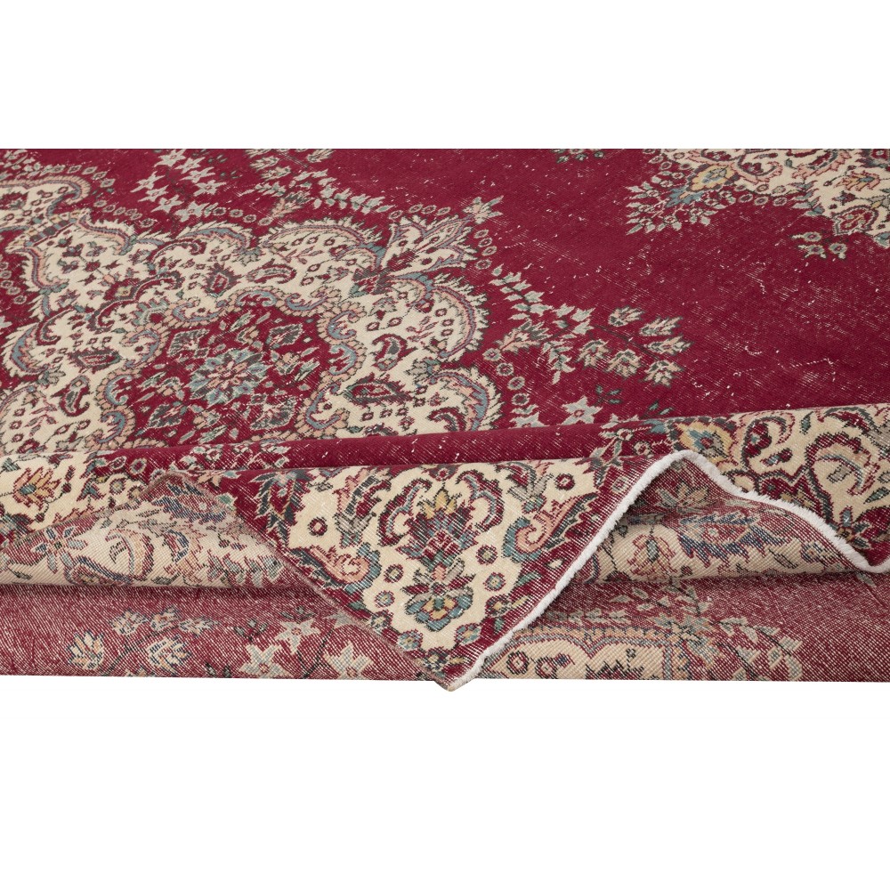 One-of-a-kind Vintage Turkish Red Area Rug. Hand-knotted Wool Carpet with Medallion Design