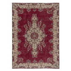One-of-a-kind Vintage Turkish Red Area Rug. Hand-knotted Wool Carpet with Medallion Design