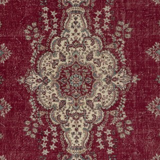 One-of-a-kind Vintage Turkish Red Area Rug. Hand-knotted Wool Carpet with Medallion Design