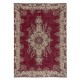 One-of-a-kind Vintage Turkish Red Area Rug. Hand-knotted Wool Carpet with Medallion Design