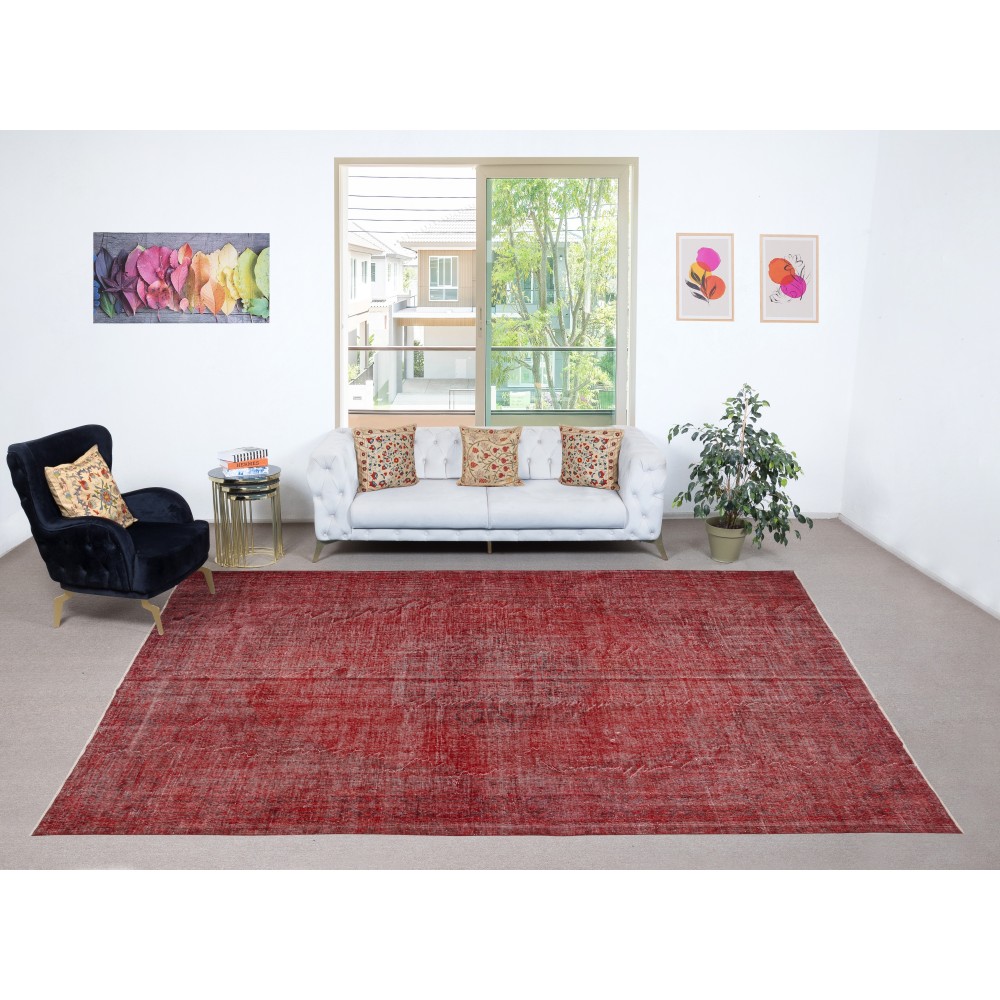 Red Overdyed Wool Rug. Vintage Turkish Handmade Area Rug for Bedroom Red Overdyed Wool Rug. Vintage Turkish Handmade Area Rug for Bedroom