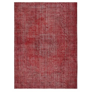 Red Overdyed Wool Rug. Vintage Turkish Handmade Area Rug for Bedroom