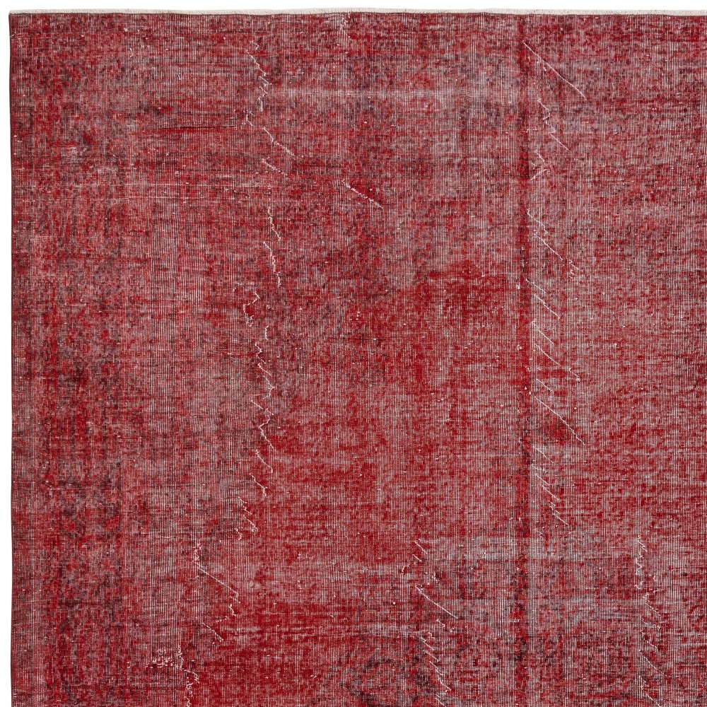 Red Overdyed Wool Rug. Vintage Turkish Handmade Area Rug for Bedroom Red Overdyed Wool Rug. Vintage Turkish Handmade Area Rug for Bedroom