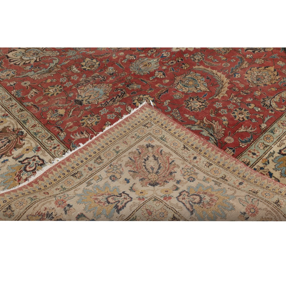 One-of-a-kind Vintage Turkish Large Area Rug. Red Hand-knotted Wool Carpet for Living Room