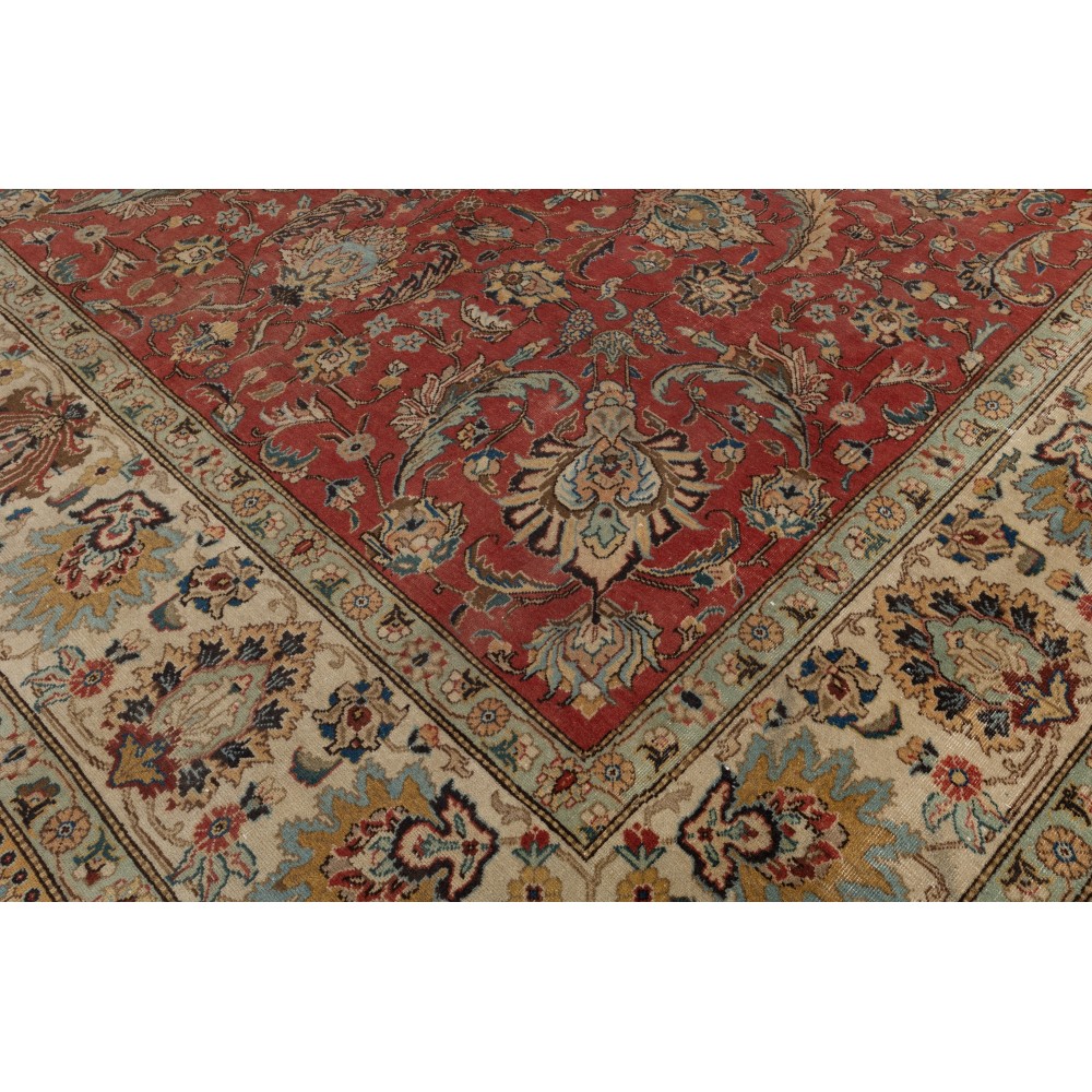 One-of-a-kind Vintage Turkish Large Area Rug. Red Hand-knotted Wool Carpet for Living Room
