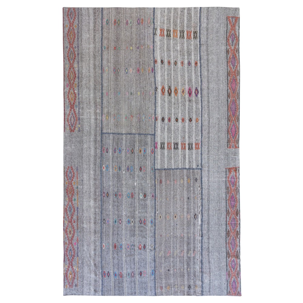 Vintage Turkish Kilim. Gray Handwoven Cotton & Goat Hair Rug. Oversize Carpet Vintage Turkish Kilim. Gray Handwoven Cotton & Goat Hair Rug. Oversize Carpet