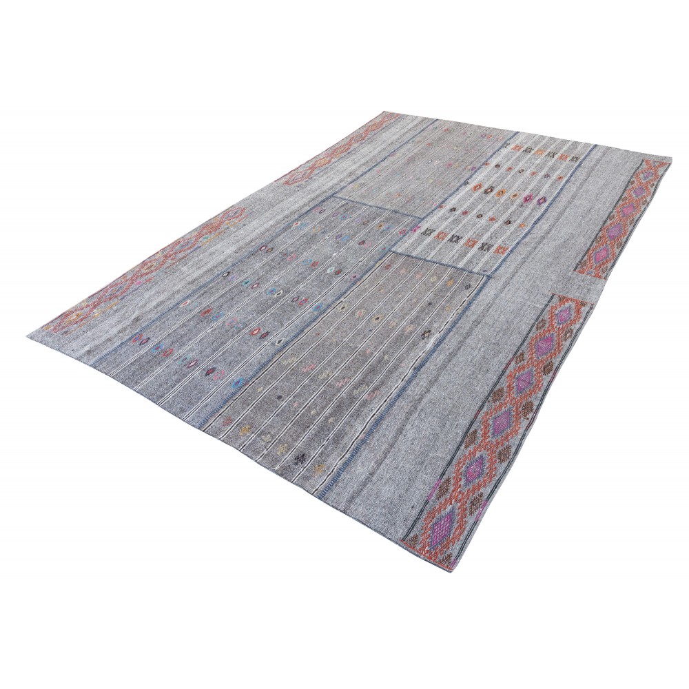 Vintage Turkish Kilim. Gray Handwoven Cotton & Goat Hair Rug. Oversize Carpet Vintage Turkish Kilim. Gray Handwoven Cotton & Goat Hair Rug. Oversize Carpet