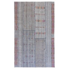 Vintage Turkish Kilim. Gray Handwoven Cotton & Goat Hair Rug. Oversize Carpet