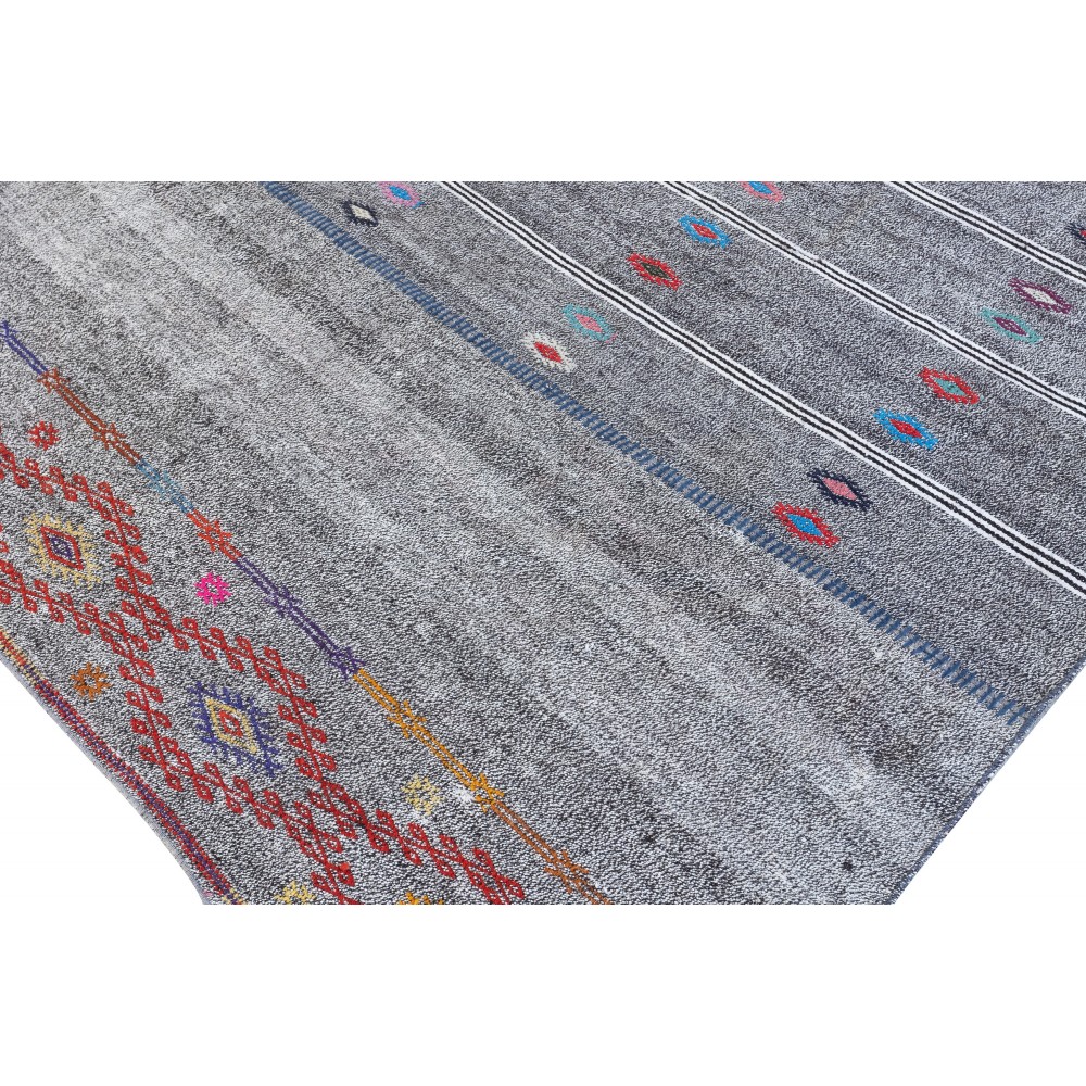 Vintage Turkish Kilim. Gray Handwoven Cotton & Goat Hair Rug. Oversize Carpet Vintage Turkish Kilim. Gray Handwoven Cotton & Goat Hair Rug. Oversize Carpet