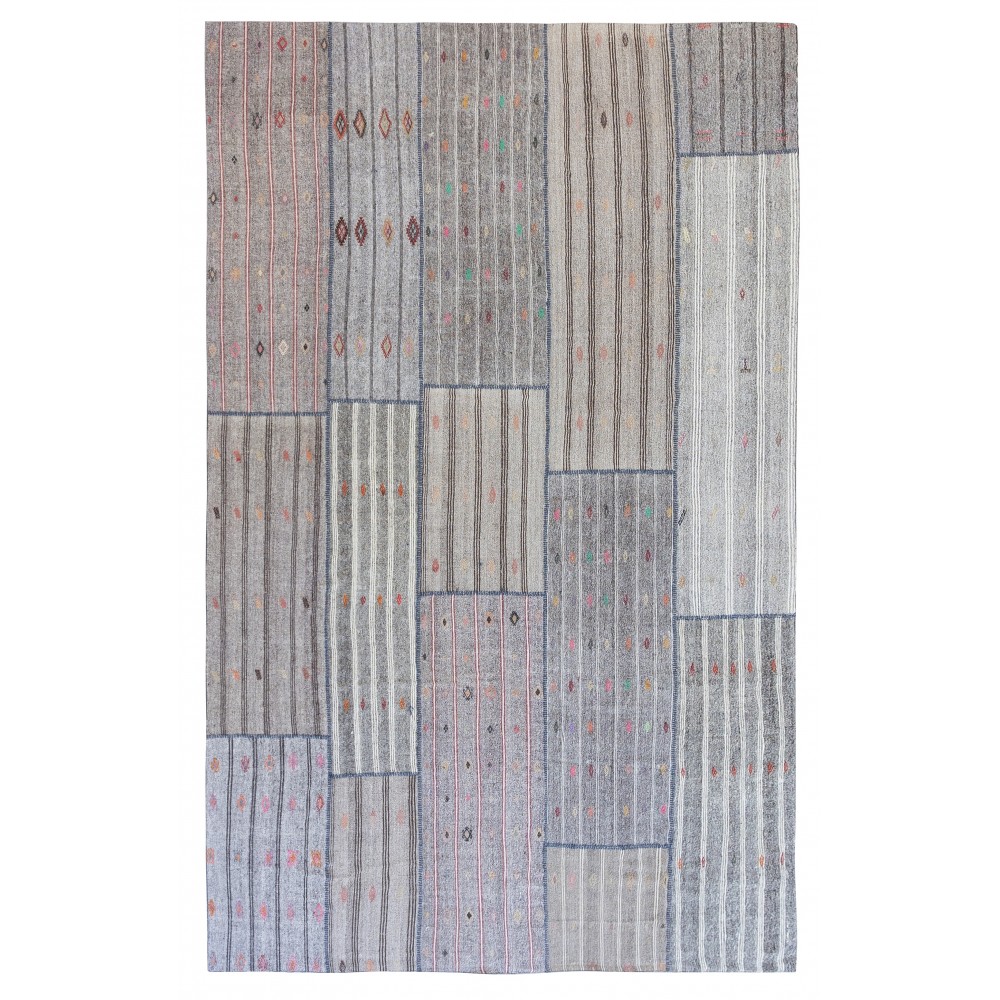 Vintage Gray Kilim Rug. Handwoven Cotton & Goat Hair, Oversize Turkish Flat-Weave Carpet Vintage Gray Kilim Rug. Handwoven Cotton & Goat Hair, Oversize Turkish Flat-Weave Carpet