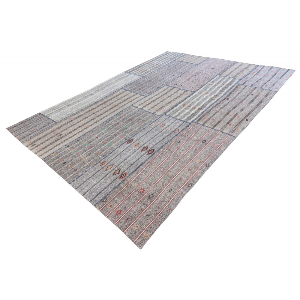 Vintage Gray Kilim Rug. Handwoven Cotton & Goat Hair, Oversize Turkish Flat-Weave Carpet Vintage Gray Kilim Rug. Handwoven Cotton & Goat Hair, Oversize Turkish Flat-Weave Carpet