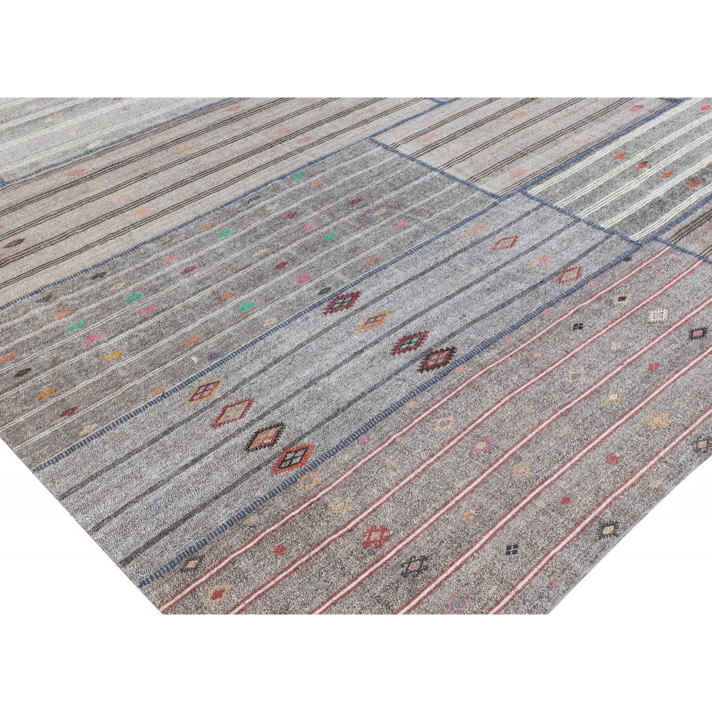 Vintage Gray Kilim Rug. Handwoven Cotton & Goat Hair, Oversize Turkish Flat-Weave Carpet Vintage Gray Kilim Rug. Handwoven Cotton & Goat Hair, Oversize Turkish Flat-Weave Carpet
