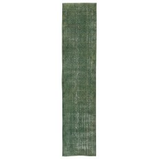 Green Runner Rug for Hallway. Vintage Handmade Corridor. Kitchen Runner Carpet. Stair Rug