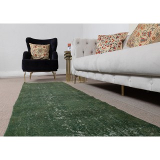 Green Runner Rug for Hallway. Vintage Handmade Corridor. Kitchen Runner Carpet. Stair Rug