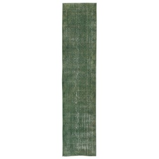 Green Runner Rug for Hallway. Vintage Handmade Corridor. Kitchen Runner Carpet. Stair Rug
