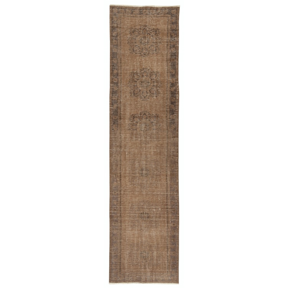 Brown Runner Rug for Hallway. Vintage Corridor Rug. Handmade Stair Rug. Kitchen Runner