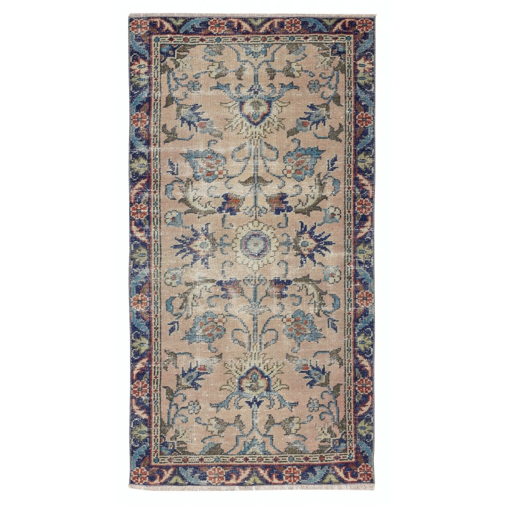 Handmade Turkish Rug for Bohemian and Classic Interiors. Vintage Floral Design Accent Rug