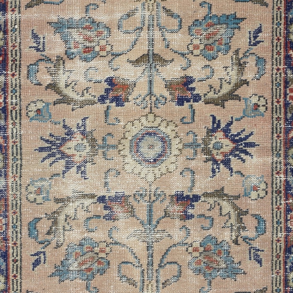 Handmade Turkish Rug for Bohemian and Classic Interiors. Vintage Floral Design Accent Rug