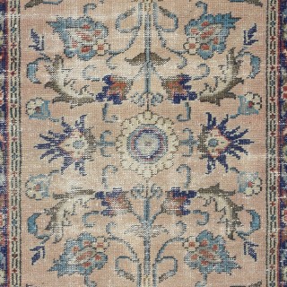 Handmade Turkish Rug for Bohemian and Classic Interiors. Vintage Floral Design Accent Rug