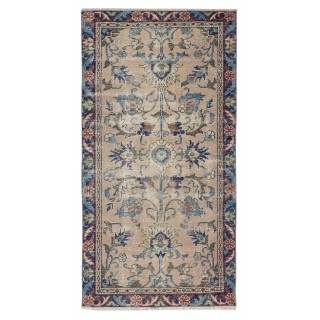 Handmade Turkish Rug for Bohemian and Classic Interiors. Vintage Floral Design Accent Rug