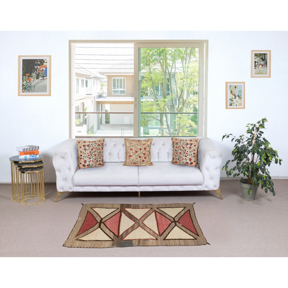 Antique Navajo Geometric Rug, Handwoven Wool, Natural Colors, Circa 1920–1940