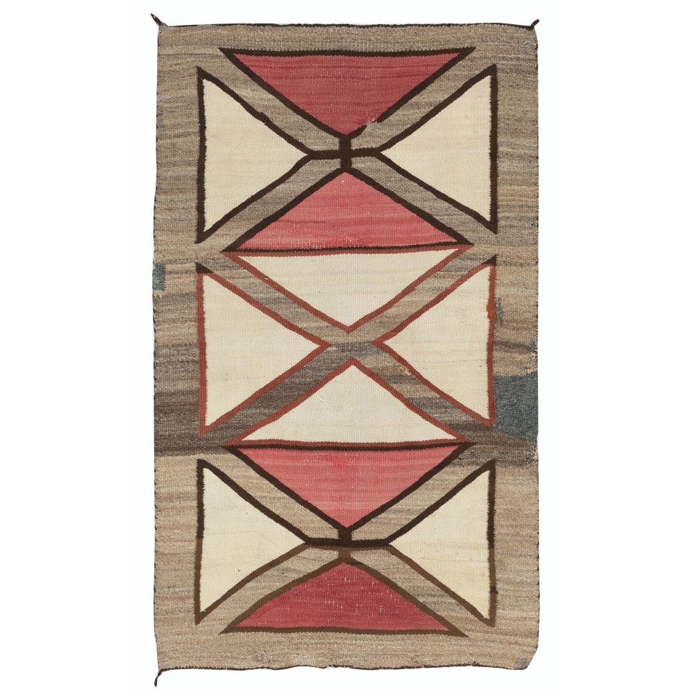 Antique Navajo Geometric Rug, Handwoven Wool, Natural Colors, Circa 1920–1940