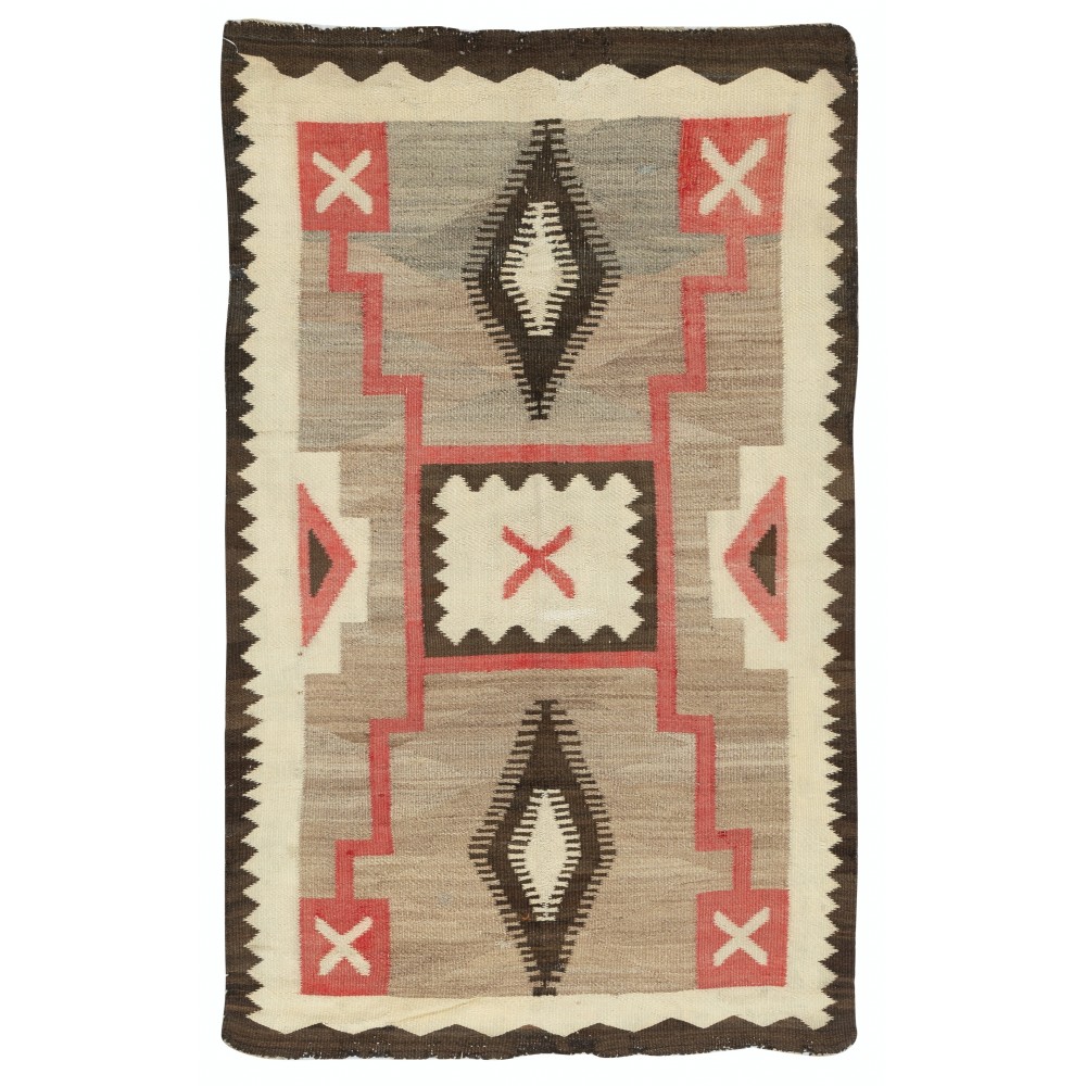 Antique Navajo Storm Pattern Rug, Handwoven Wool, Natural Colors, Circa 1930–1950 Antique Navajo Storm Pattern Rug, Handwoven Wool, Natural Colors, Circa 1930–1950