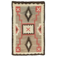 Antique Navajo Storm Pattern Rug, Handwoven Wool, Natural Colors, Circa 1930–1950
