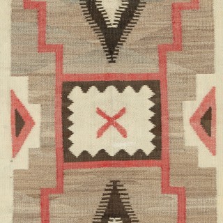 Antique Navajo Storm Pattern Rug, Handwoven Wool, Natural Colors, Circa 1930–1950
