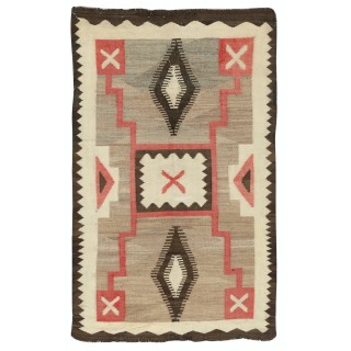 Antique Navajo Storm Pattern Rug, Handwoven Wool, Natural Colors, Circa 1930–1950