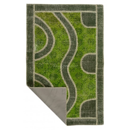 Handmade Patchwork Area Rug in Shades of Green, Custom Options Available