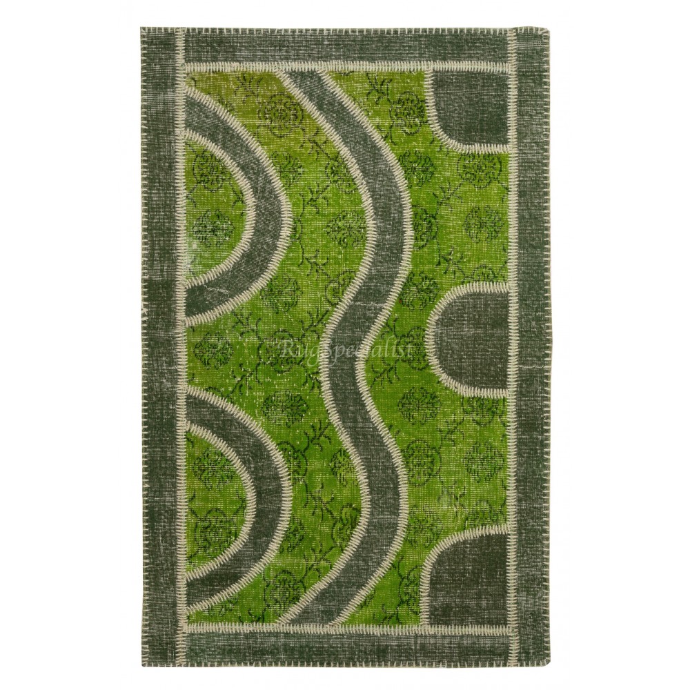 Green Living Room Rug, Bedroom Decor Patchwork rug, Unique Design Handmade Carpet, Modern Kitchen Rug, New Turkish Floor Carpet